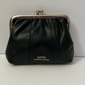 Buxton Vintage Black Kiss lock Leather Coin Pouch